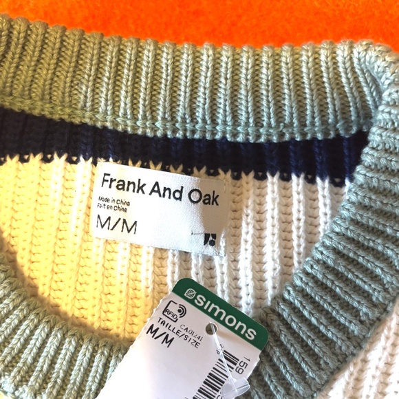 Frank and Oak green, navy and white stripes organic cotton ribbed sweater NWT - Picture 9 of 9